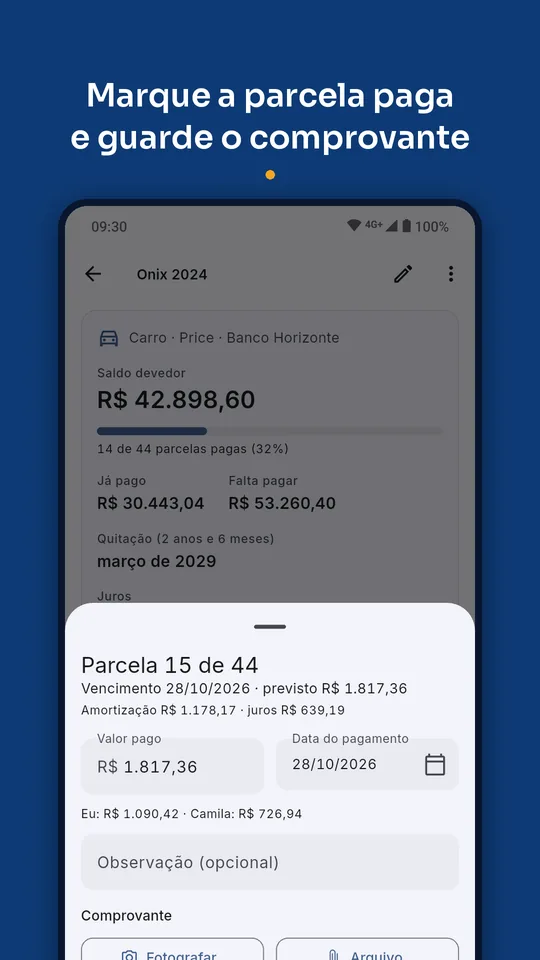 Marcar a parcela como paga e guardar o comprovante