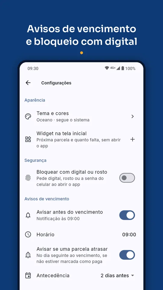 Avisos de vencimento e bloqueio com digital